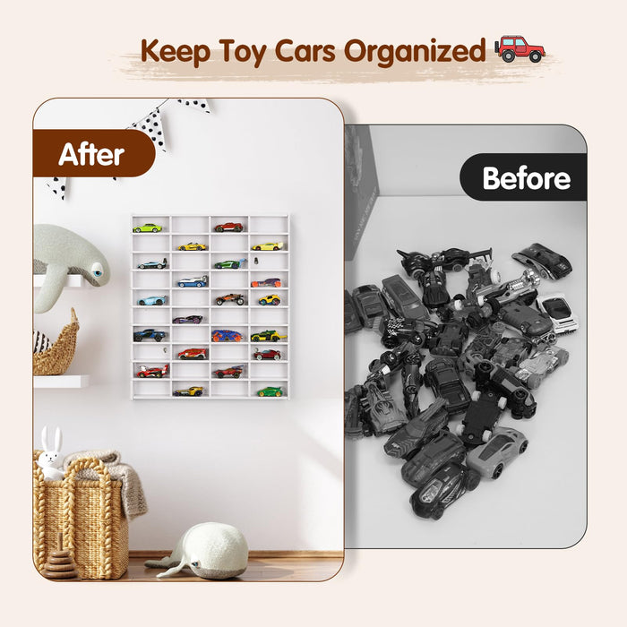 Krafetto Toy Car Display Shelf, Holds 40 Diecast 1/64 Toys Car, Wall Mount Model Cars Storage Organize Case