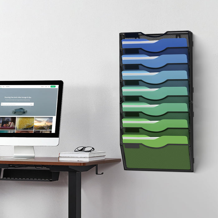 Kuntine.B Wall File Organizer Office Hanging Magazine Holder Wall File Organizer for Office Home (Black, 8 Tier)