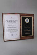 Legal Size Plexi Certificate Plaque with Logo Seal - Schoppy's Since 1921