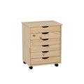 Linon Corinne Unfinished Wide Six Drawer Wooden Rolling Storage Cart