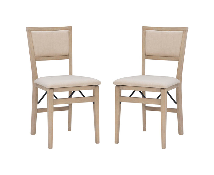 Linon Keira Natural Rustic Wooden Folding Chair with Beige Upholstered Seat and Back Set of 2