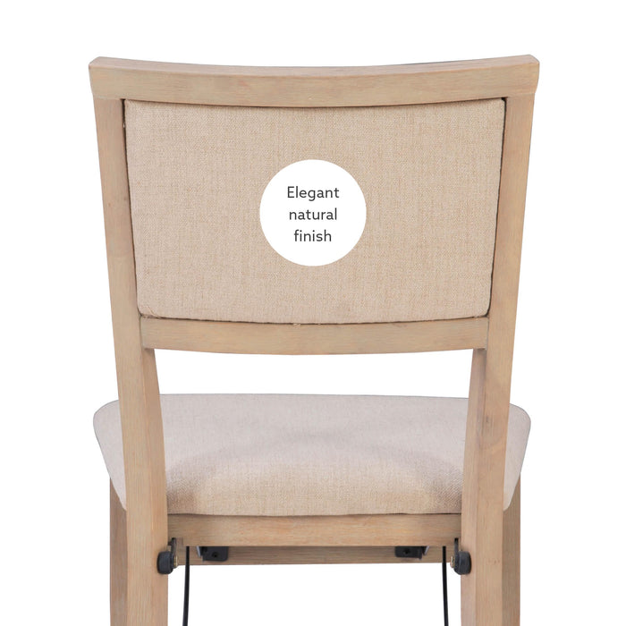 Linon Keira Natural Rustic Wooden Folding Chair with Beige Upholstered Seat and Back Set of 2