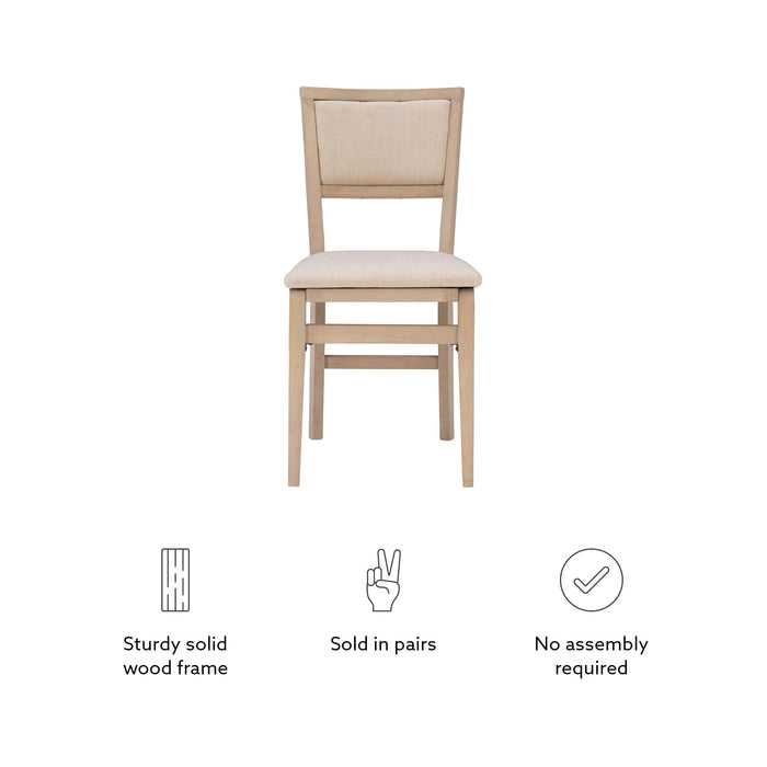 Linon Keira Natural Rustic Wooden Folding Chair with Beige Upholstered Seat and Back Set of 2