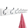 lomejii Wooden Wall Mounted Coat Rack – 31 Inch, White with 8 Silver Hooks for Entryway, Hallway, Bedroom