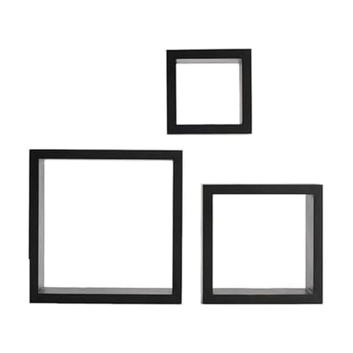 MELANNCO Floating Wall Square Cube Shelves for Bedroom, Living Room, Bathroom, Kitchen - Wood, Set of 3, Black