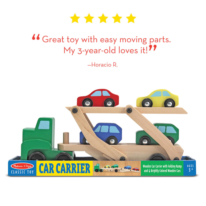 Melissa & Doug Car Carrier Truck and Cars Wooden Toy Set with 1 Truck and 4 Cars 5.75" x 12" x 3"