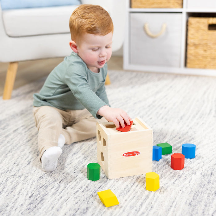 Melissa & Doug Shape Sorting Cube - Classic Wooden Toy With 12 Shapes
