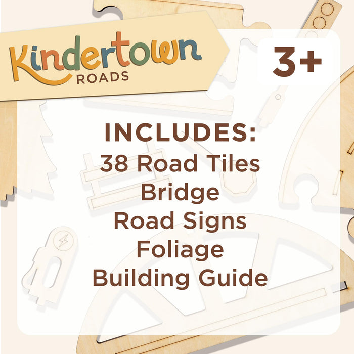 MindWare Kindertown Roads Wooden Montessori Building Set - Building Set for Toddlers