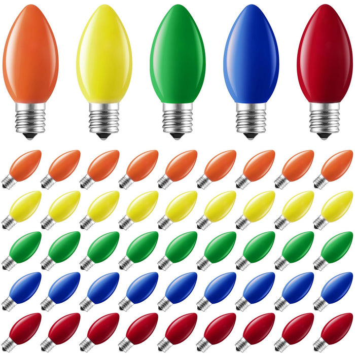 Minetom C9 LED Christmas Light Bulbs, Multicolor Shatterproof, E17 Base, 50 Pack