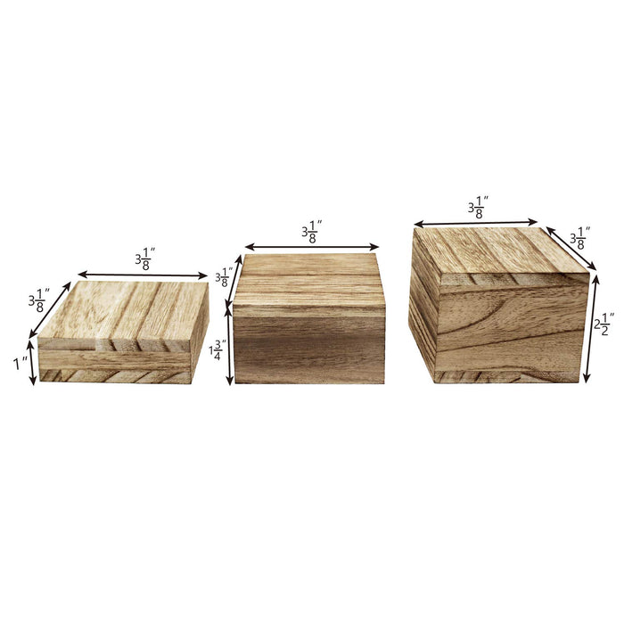 MOOCA 3-Piece Wooden Square Risers for Display Jewelry and Accessories Stand, Wood Display Stand, Oak Color