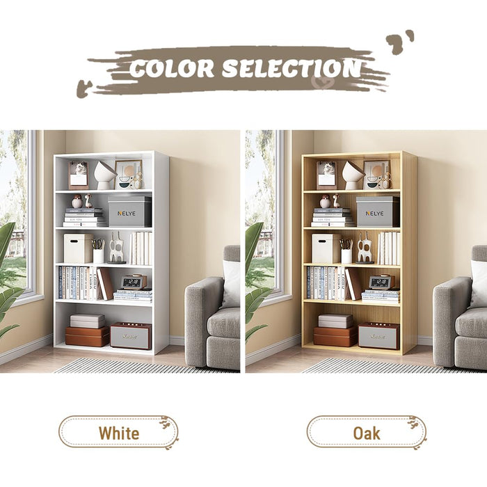NELYE Basic Open Shelf Bookcase - 5-Tier Wooden Cube Storage Shelves Split Bookshelf, White