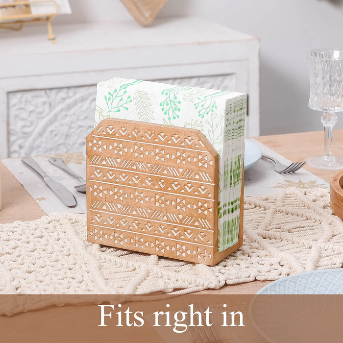 NIKKY HOME Bohemian Wood Farmhouse Countertop Napkin Holder
