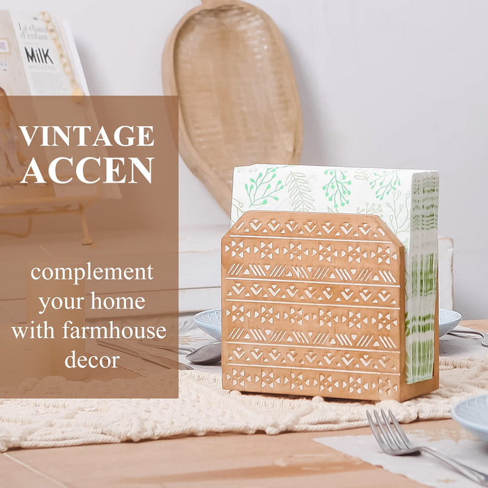 NIKKY HOME Bohemian Wood Farmhouse Countertop Napkin Holder