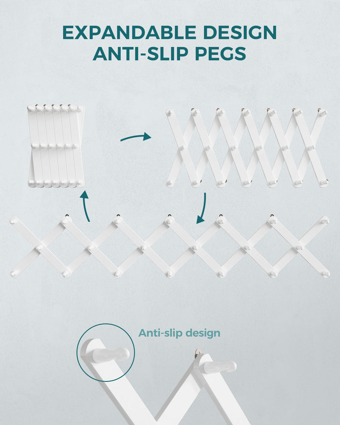 OROPY Accordion Wall Hanger with 20 Pegs, Expandable Wooden Coat & Hat Rack
