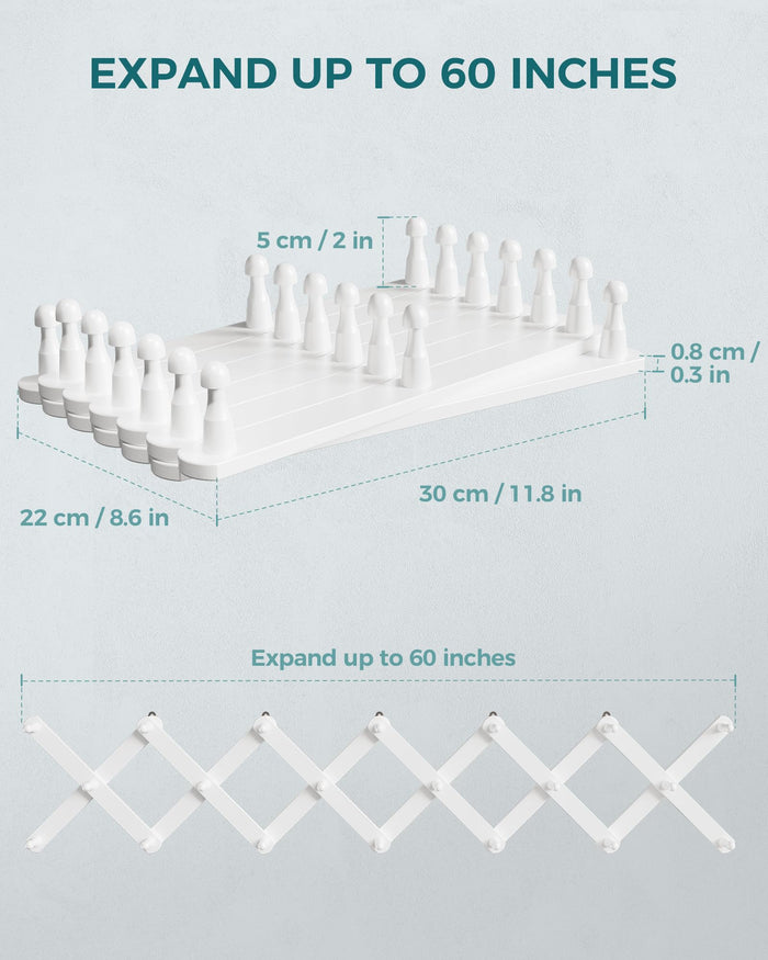 OROPY Accordion Wall Hanger with 20 Pegs, Expandable Wooden Coat & Hat Rack