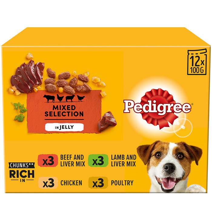 Pedigree Mixed Selection In Jelly Wet Dog Food Pouches 12 x 100g