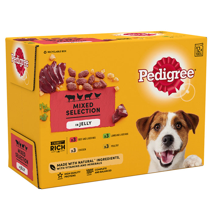 Pedigree Mixed Selection In Jelly Wet Dog Food Pouches 12 x 100g