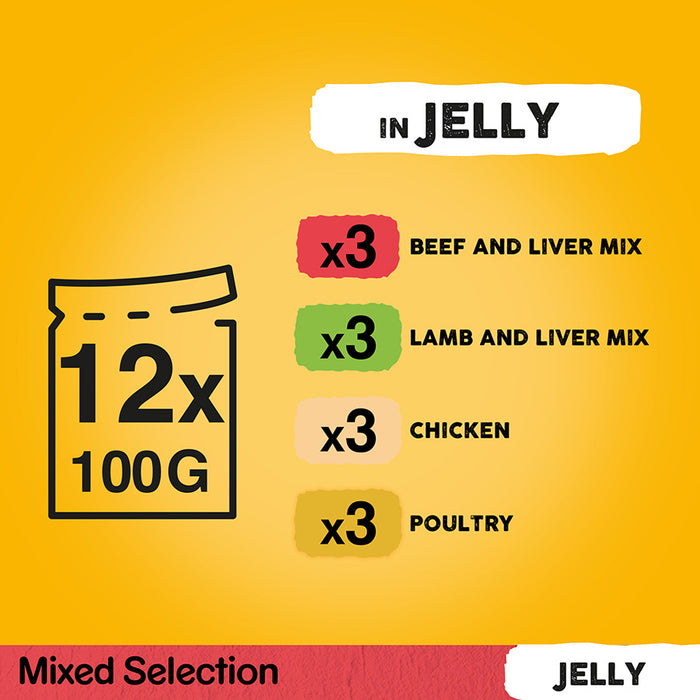 Pedigree Mixed Selection In Jelly Wet Dog Food Pouches 12 x 100g