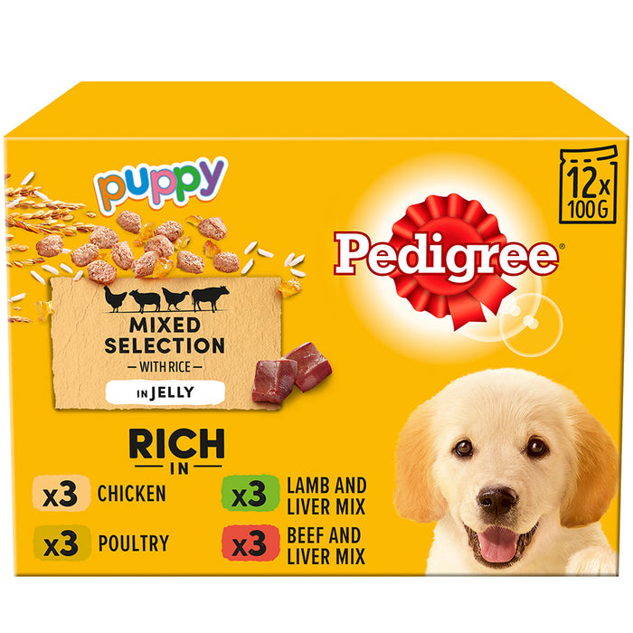Pedigree Puppy Mixed Selection In Jelly Wet Dog Food Pouches 12 x 100g