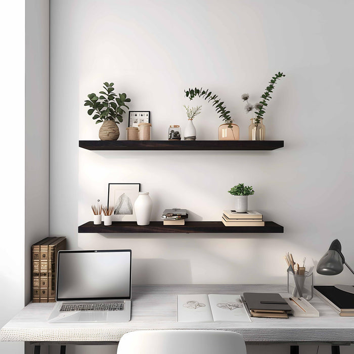 PHPH 36 Inch Wood Floating Shelves for Wall, Wooden Wall Shelves for Bedroom, Set of 4 Brown