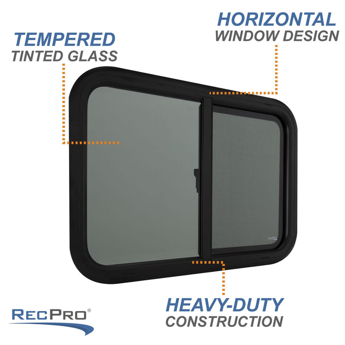 RecPro RV Window - Teardrop Style Horizontal Sliding Replacement - 30inW x 20inH - Black - Model RP-WIN - Made in USA