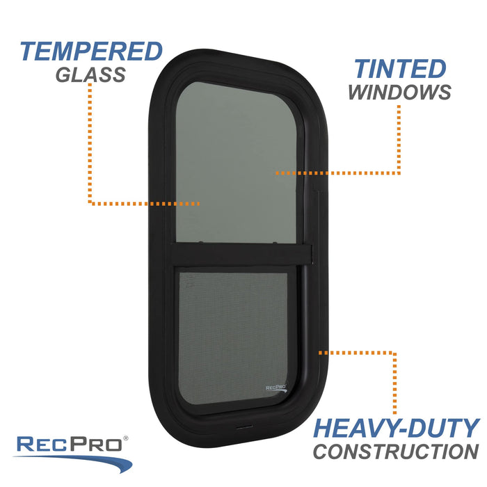RecPro RV Window Replacement | Teardrop Style | 12inW x 22inH | Black | Model RP-WIN