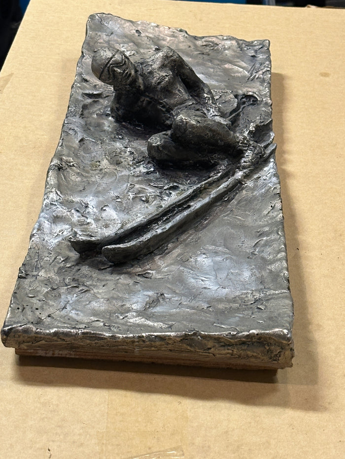 Relief Downhill Skier Carving with Silver Finish
