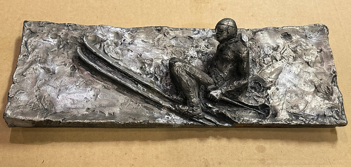 Relief Downhill Skier Carving with Silver Finish