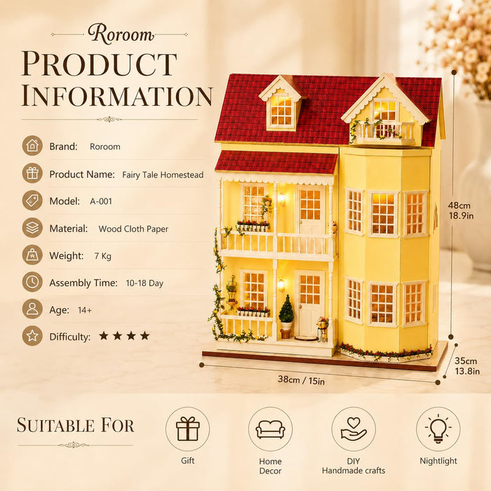 Roroom DIY Miniature House Kit, Fairy Tale Homestead Dollhouse Kit