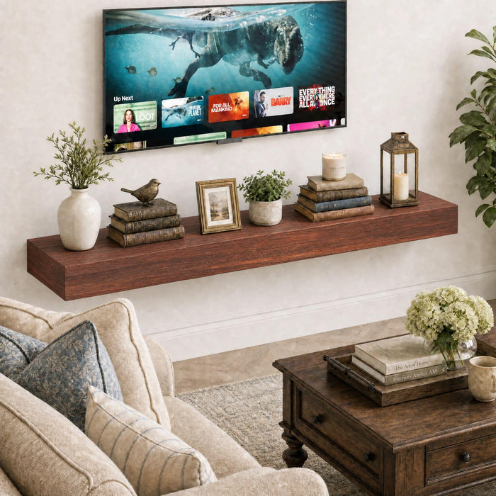SAUMONIERES Fireplace Mantel Shelves 48 Inch Solid Wood Wall Mounted Long Floating Shelf Hollow, Brown