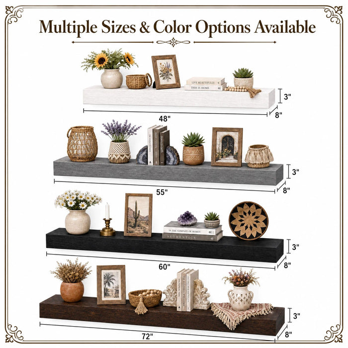 SAUMONIERES Fireplace Mantel Shelves 48 Inch Solid Wood Wall Mounted Long Floating Shelf Hollow, Brown