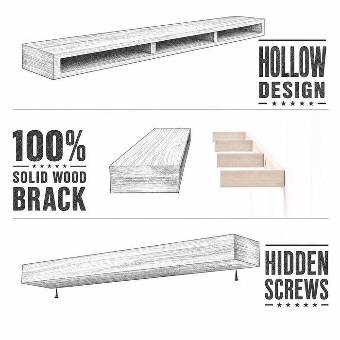 SAUMONIERES Fireplace Mantel Shelves 48 Inch Solid Wood Wall Mounted Long Floating Shelf Hollow, Brown