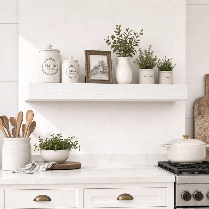 SAUMONIERES Fireplace Mantel Shelves 60 Inch Solid Wood Wall Mounted Long Floating Shelf Hollow, White