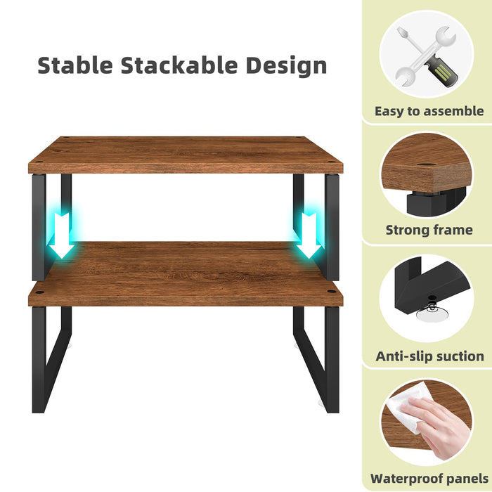 Simple Trending 2 Pack Monitor Stand Riser, Wood Desk Storage Organizer for Office Laptop, Computer, Antique Brown