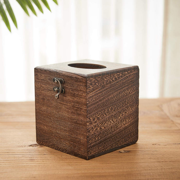 SINOBEST Wood Tissue Box Cover Decorative Square Facial Tissue Holder Napkin for Bathroom and Home Decoration