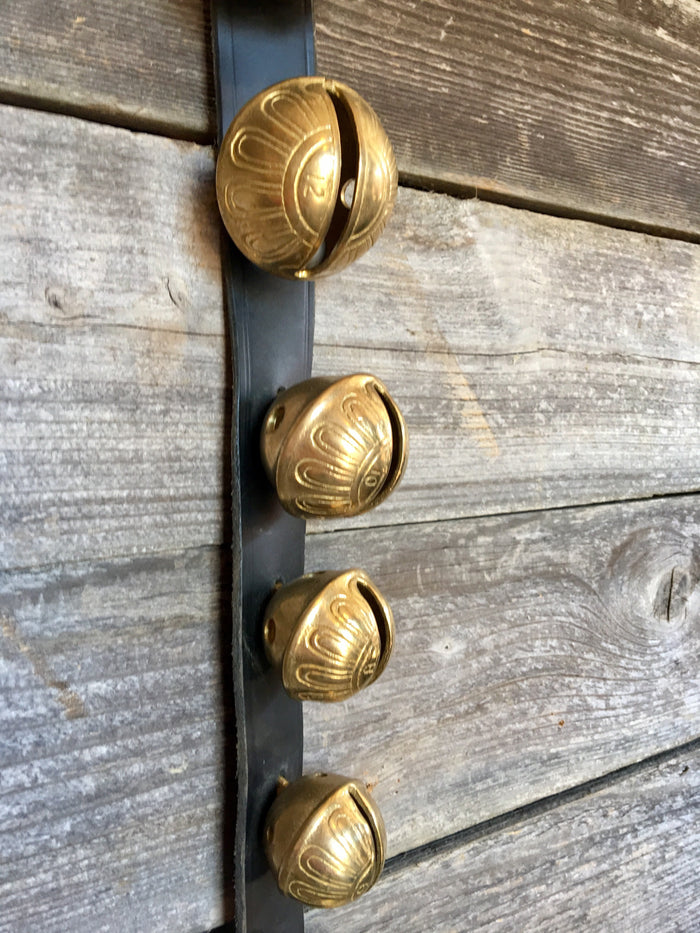 Sleigh Bells - Newly Made 64 inch black leather strap of 15 Bells