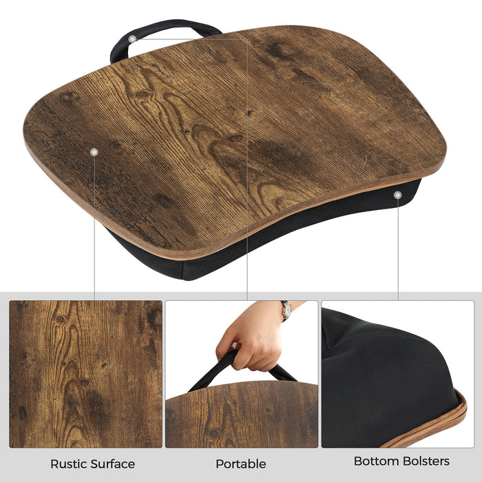 SONGMICS Lap Desk, Bed Tray, Laptop Table with Handle, Cushion, 12.6 x 15.7 x 3.1 Inches, Rustic Brown ULLD109B01