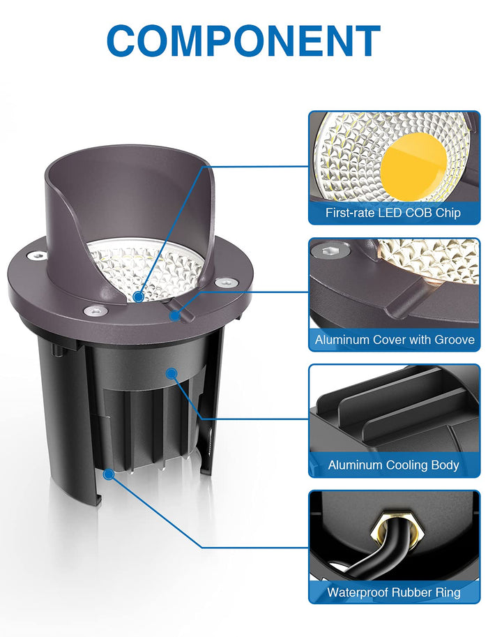 SUNVIE 12W Landscape LED Well Lights, Waterproof, 12V-24V, Aluminum, White, Model MDWL12B02C, 2 Pack with Connectors
