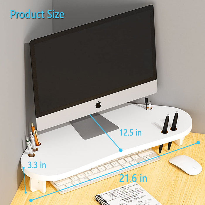 Triangle Wood Monitor Stand Riser - White Multi-Purpose Desktop Storage for Computer, Laptop, Printer