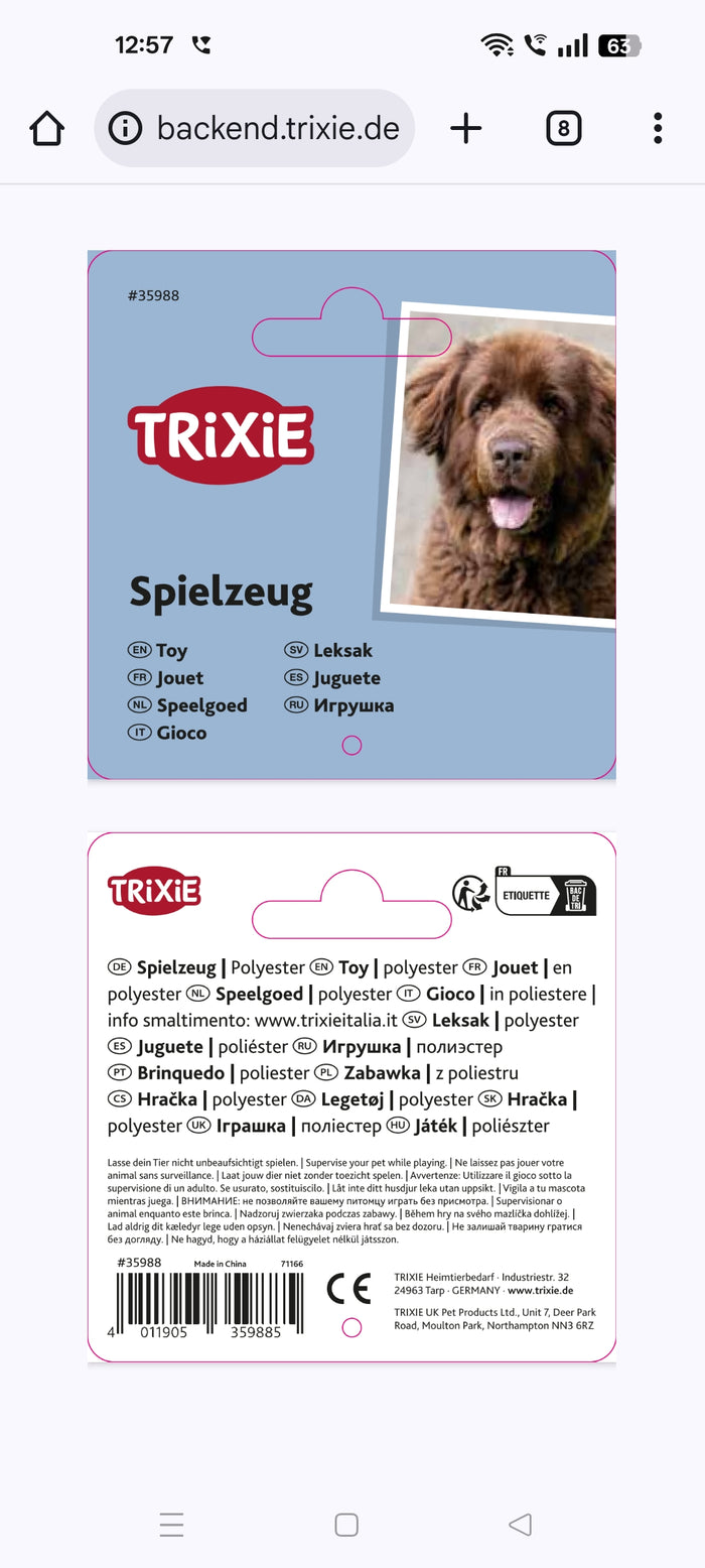 Trixie product packaging with a dog image on a white background