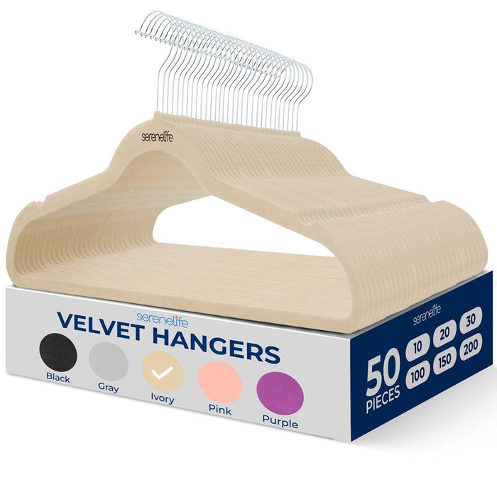 Velvet Hangers 50-Pack, Non-Slip, 360° Swivel Hook, Space-Saving, Ivory