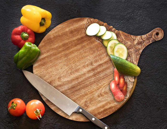 VERSAINSECT nd carved round Chopping & Serving Tray for kitchen, dining table and outdoor SIZE 17x12.5x0.95 inch