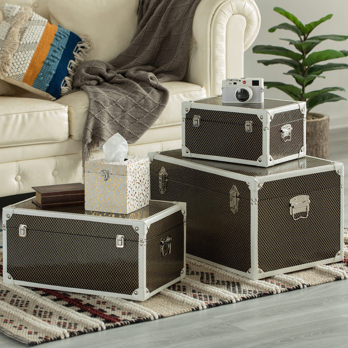 Vintiquewise Faux Leather Storage Trunk Set of 3