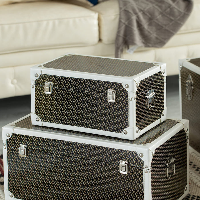 Vintiquewise Faux Leather Storage Trunk Set of 3