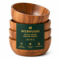 WEBHUSHI Acacia Wood Round Serving Bowls Set of 4 U Shape Handmade 4.75 Inch Medium Size Brown