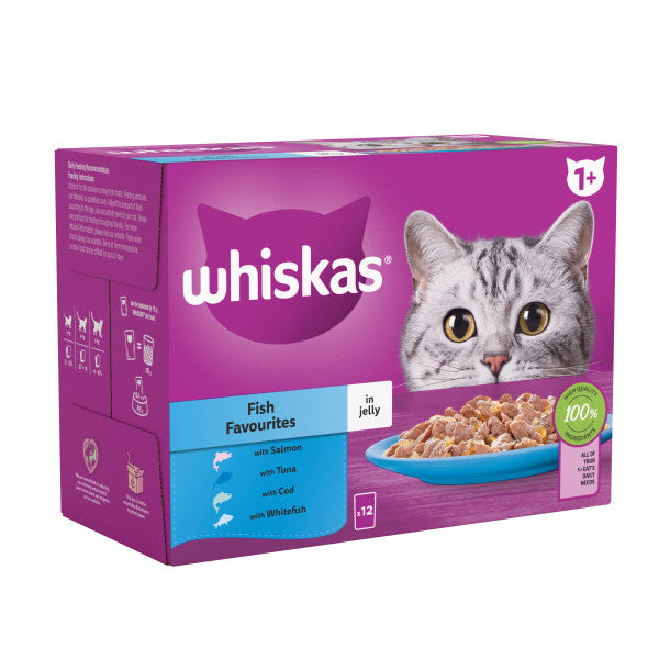 Whiskas | Wet Cat Food Pouches | Adult | Fish Favourites in Jelly - 12 x 85g