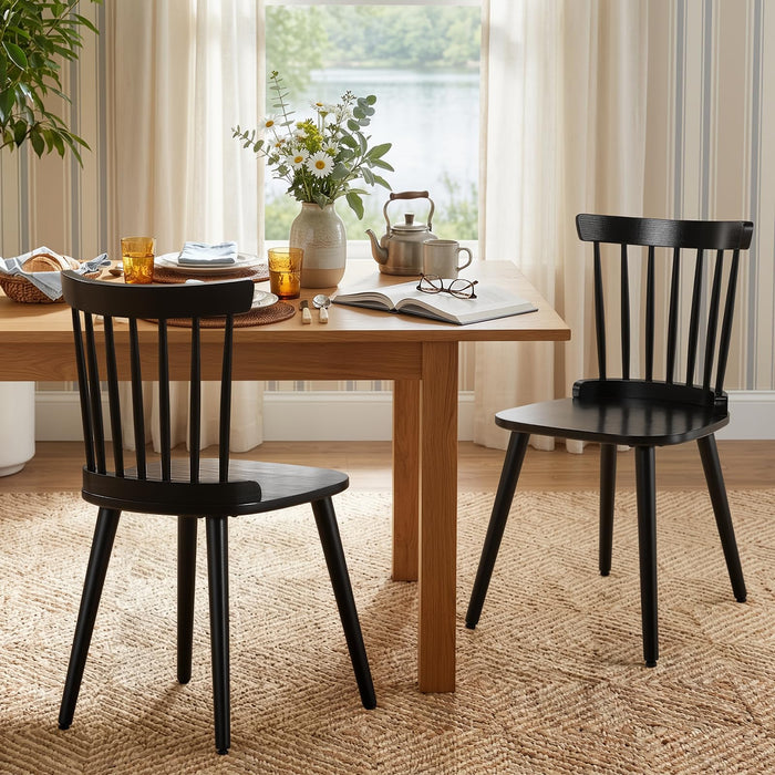 WOOW DEPOT Black Dining Chairs Set of 2, Farmhouse Windsor Spindle Back