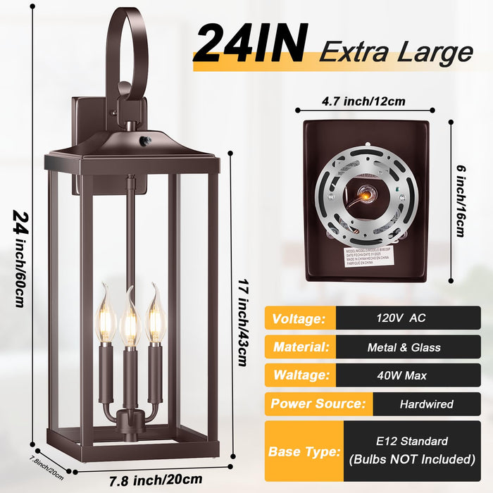 Yolsunes 24in Outdoor Wall Light, 3-Light Waterproof Sconce, Oil Rubbed Bronze, Metal, Model YLS-24BDD, 1-Pack