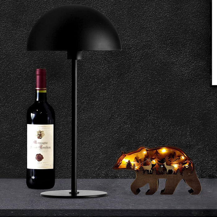 Zagxuade Wooden Brown Bear Decor with Light, Forest Animals Table Decor, Wooden Knick Knacks Decorations for Home